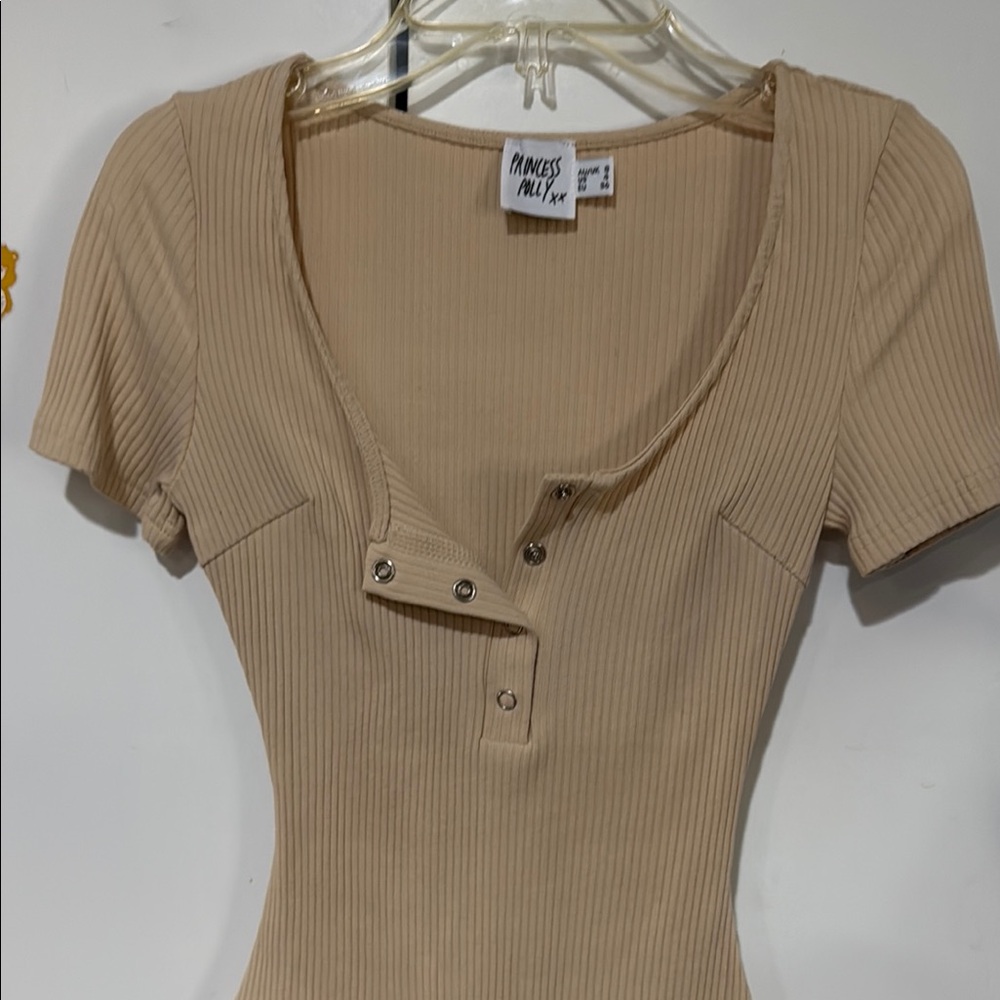 Princess Polly Tan Ribbed Bodysuit